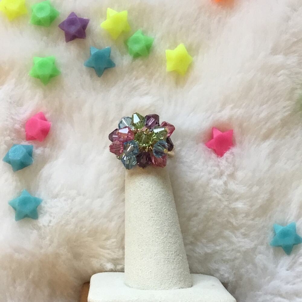Cluster Multi Vivid Crystals Ring